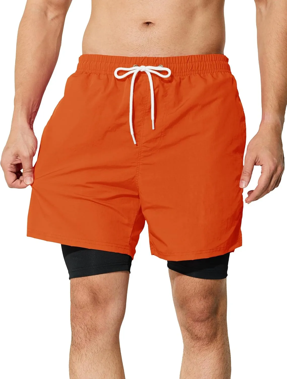 Mens Swim Trunks with Compression Liner 5 inch Inseam Quick Dry Bathing Suit 2 in 1 Board Shorts