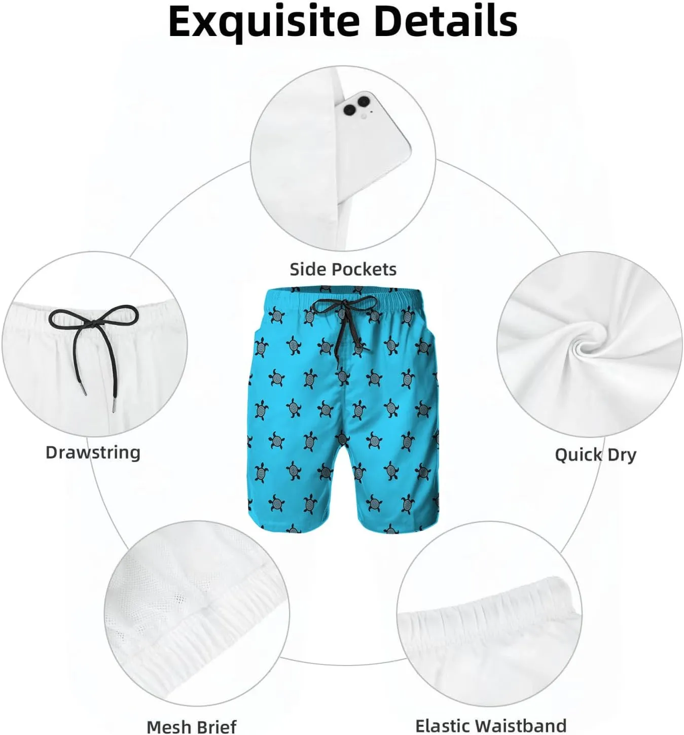 Mens Swim Trunks,Quick Dry Bathing Suits Summer Board Beach Shorts with Mesh Lining