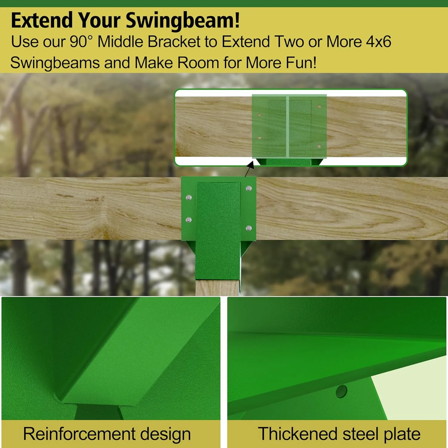 Middle Swing Set Brackets,A-Frame Heavy Duty Steel (6.17 lbs) Swing Set Hardware with All Mounting Accessories - DIY Swing Set Middle Bracket Kit for Backyard, Garden, or Playground, Green