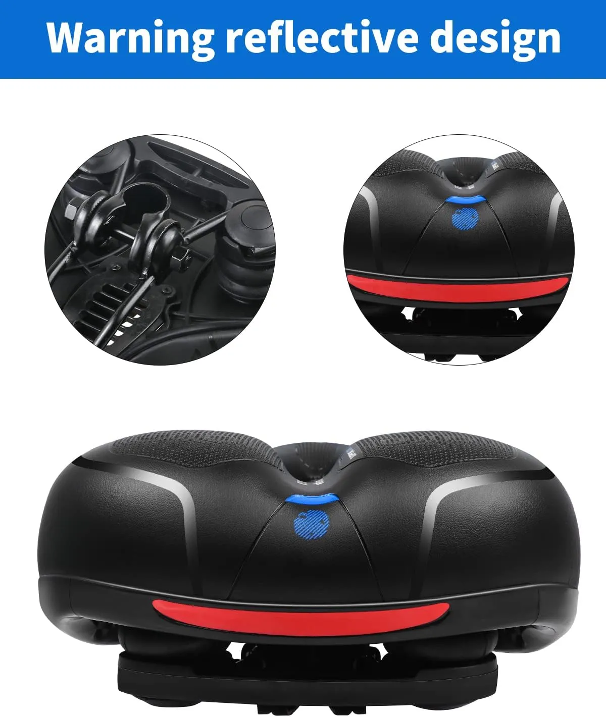 MSDADA Comfortable Bike Seat Cushion - Wide Bicycle Seat Comfort for Men Women with Dual Shock Absorption - Memory Foam Padding, Waterproof Bike Saddle for Stationary, Exercise, Mountain, Road Bikes
