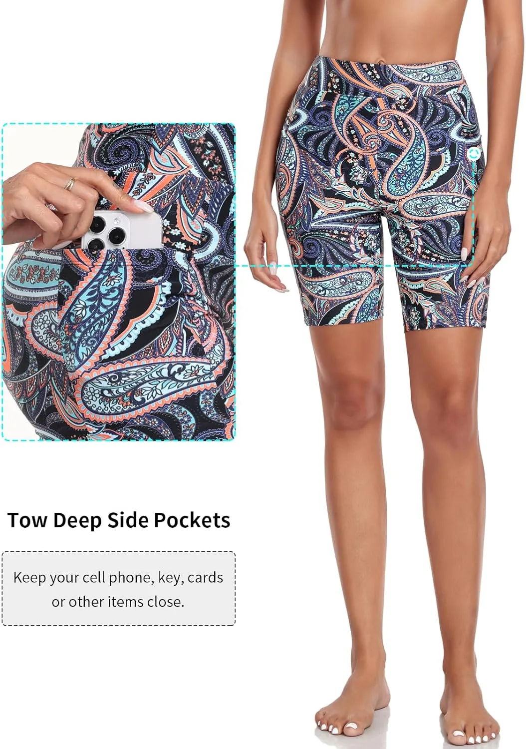 Ocean Blues Women's 8" High Waisted Swim Shorts with Pockets Tummy Control Board Shorts UPF 50  Beach Shorts
