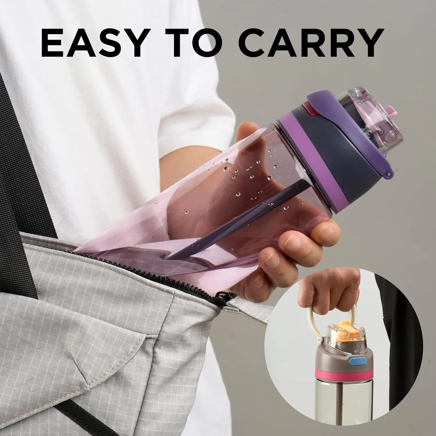 Plastic Water Bottle 32 oz BPA Free Leak Proof, Reusable Sports Water Bottle with Straw and Chug Lid for Gym Hiking, Light Purple