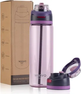Plastic Water Bottle 32 oz BPA Free Leak Proof, Reusable Sports Water Bottle with Straw and Chug Lid for Gym Hiking, Light Purple
