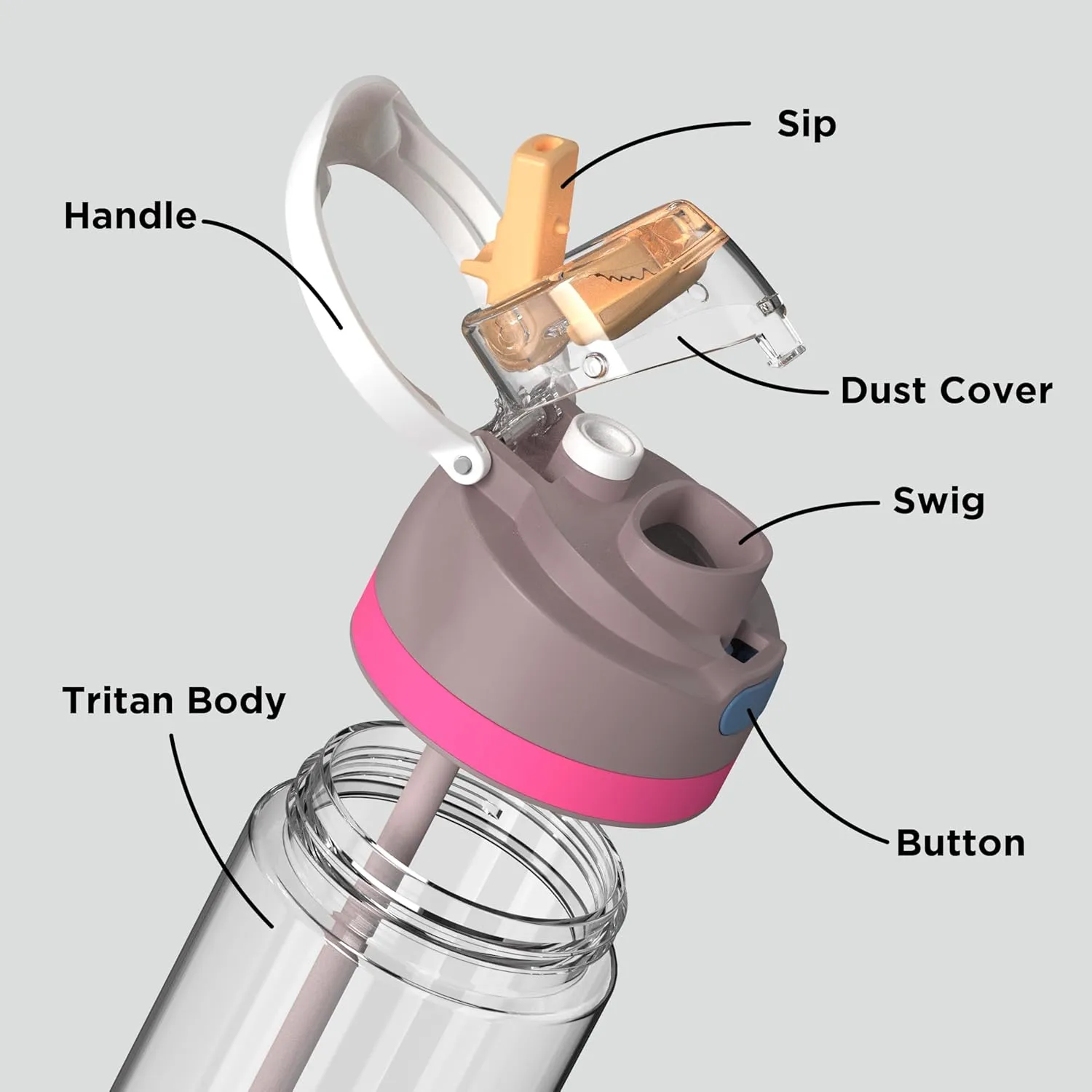 Plastic Water Bottle 32 oz BPA Free Leak Proof, Reusable Sports Water Bottle with Straw and Chug Lid for Gym Hiking, Light Purple