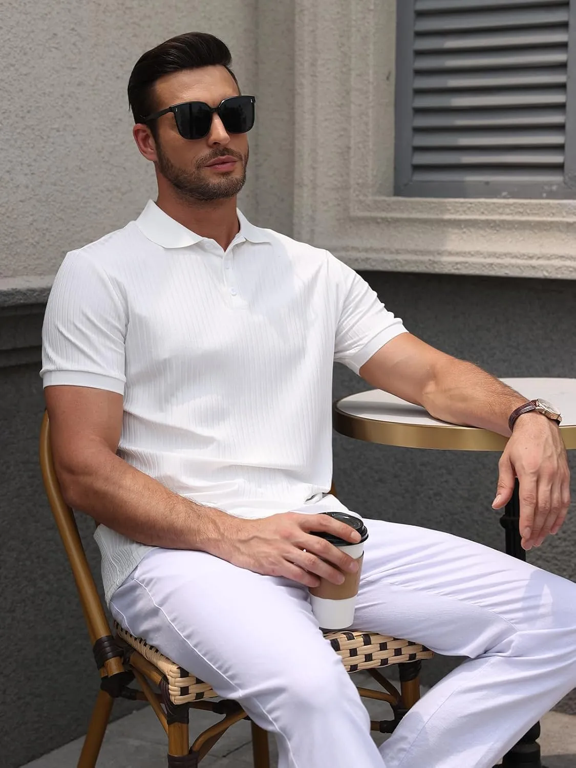Polo Shirts for Men Short Sleeve Summer Casual Golf Shirts Collared Textured Slim Fit Button Men's Polo T Shirts