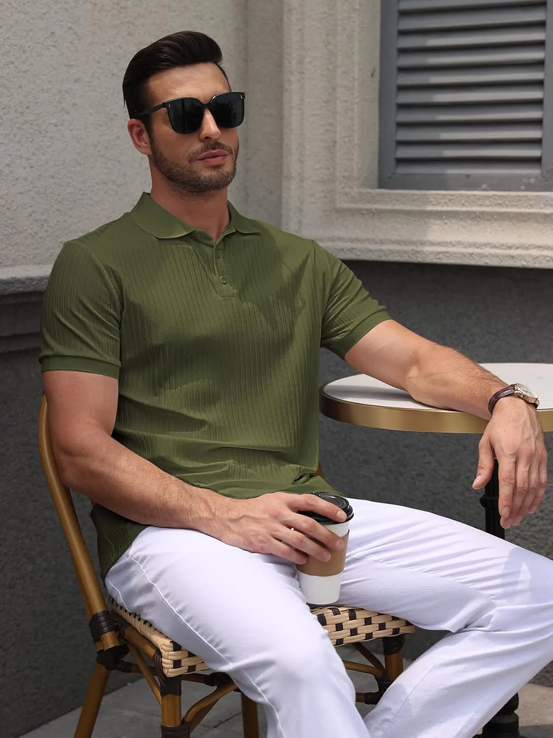 Polo Shirts for Men Short Sleeve Summer Casual Golf Shirts Collared Textured Slim Fit Button Men's Polo T Shirts
