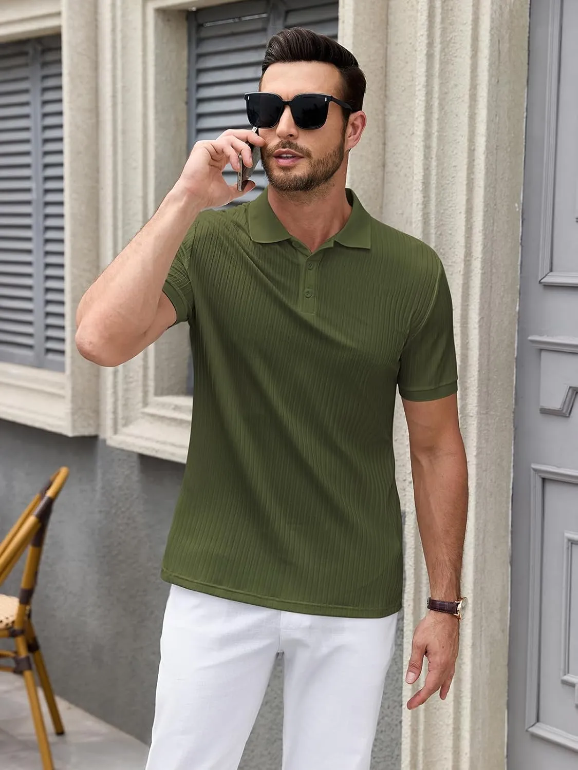 Polo Shirts for Men Short Sleeve Summer Casual Golf Shirts Collared Textured Slim Fit Button Men's Polo T Shirts