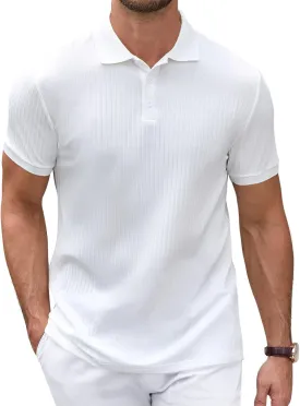 Polo Shirts for Men Short Sleeve Summer Casual Golf Shirts Collared Textured Slim Fit Button Men's Polo T Shirts