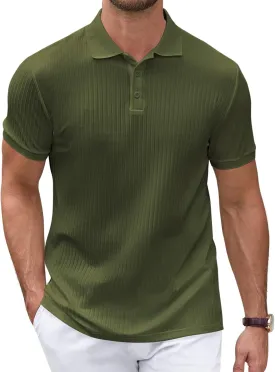 Polo Shirts for Men Short Sleeve Summer Casual Golf Shirts Collared Textured Slim Fit Button Men's Polo T Shirts