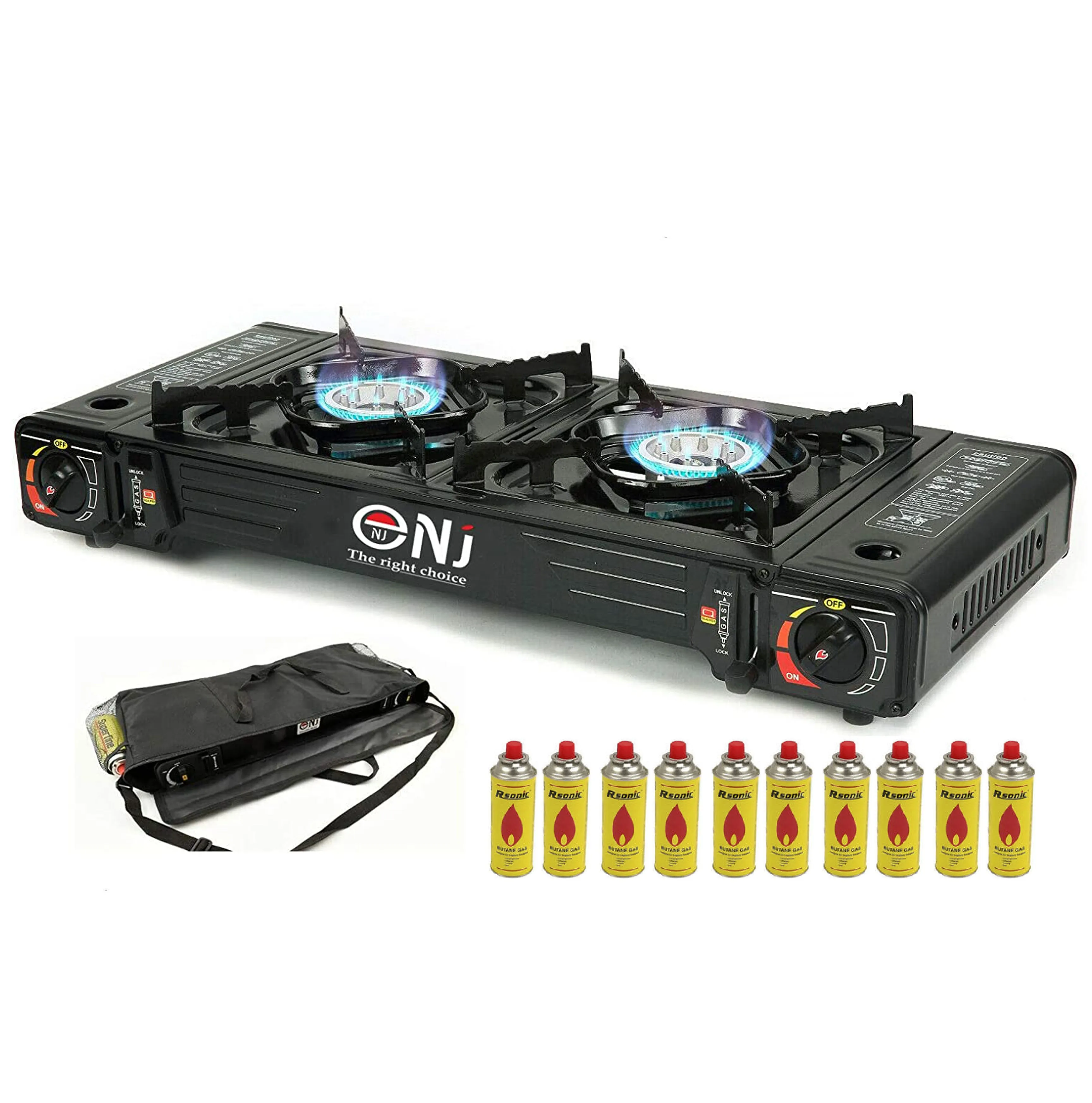Portable 2 Burner Camping Gas Stove Butane BBQ Outdoor Cooker Carry Bag
