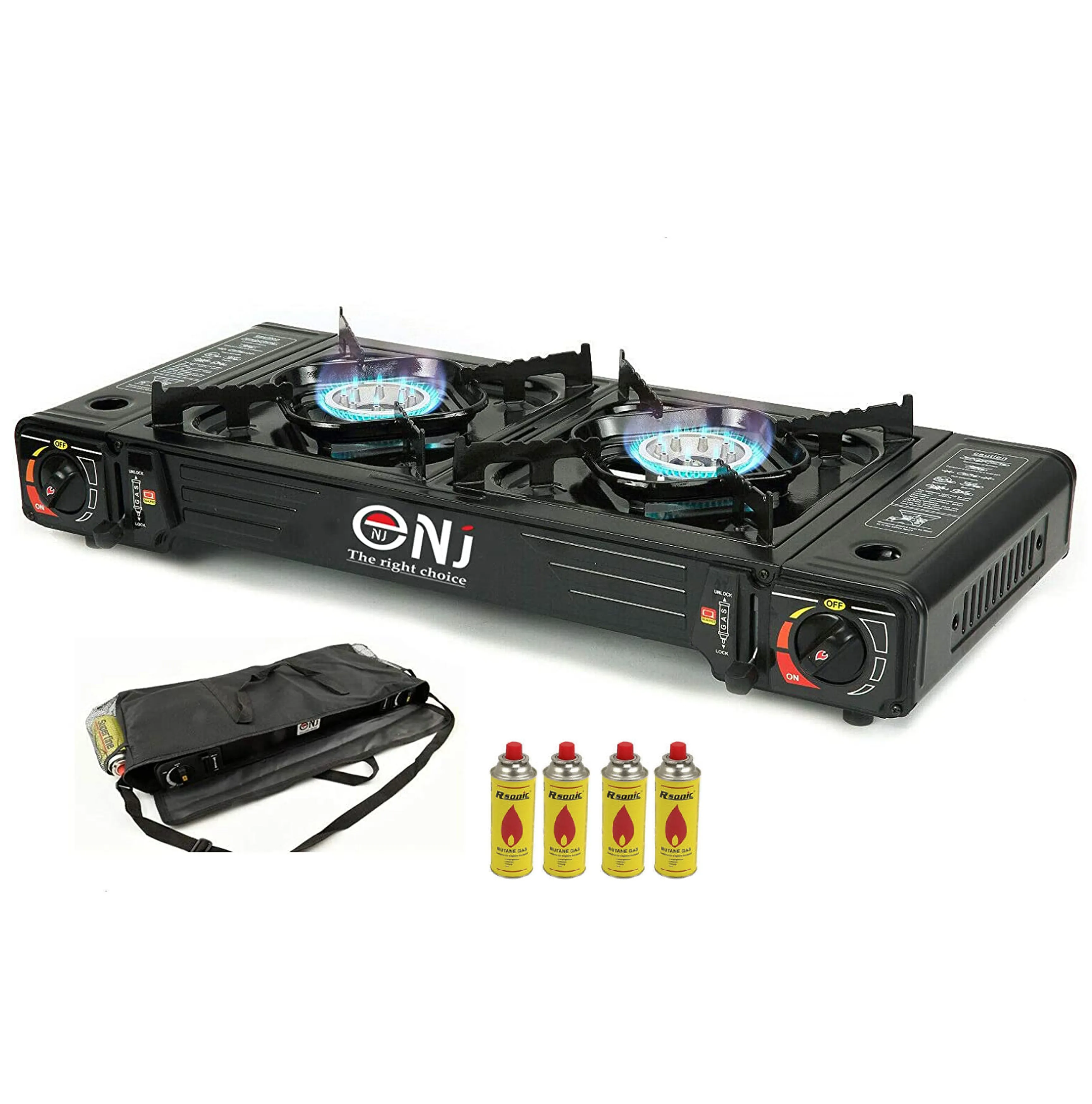 Portable 2 Burner Camping Gas Stove Butane BBQ Outdoor Cooker Carry Bag