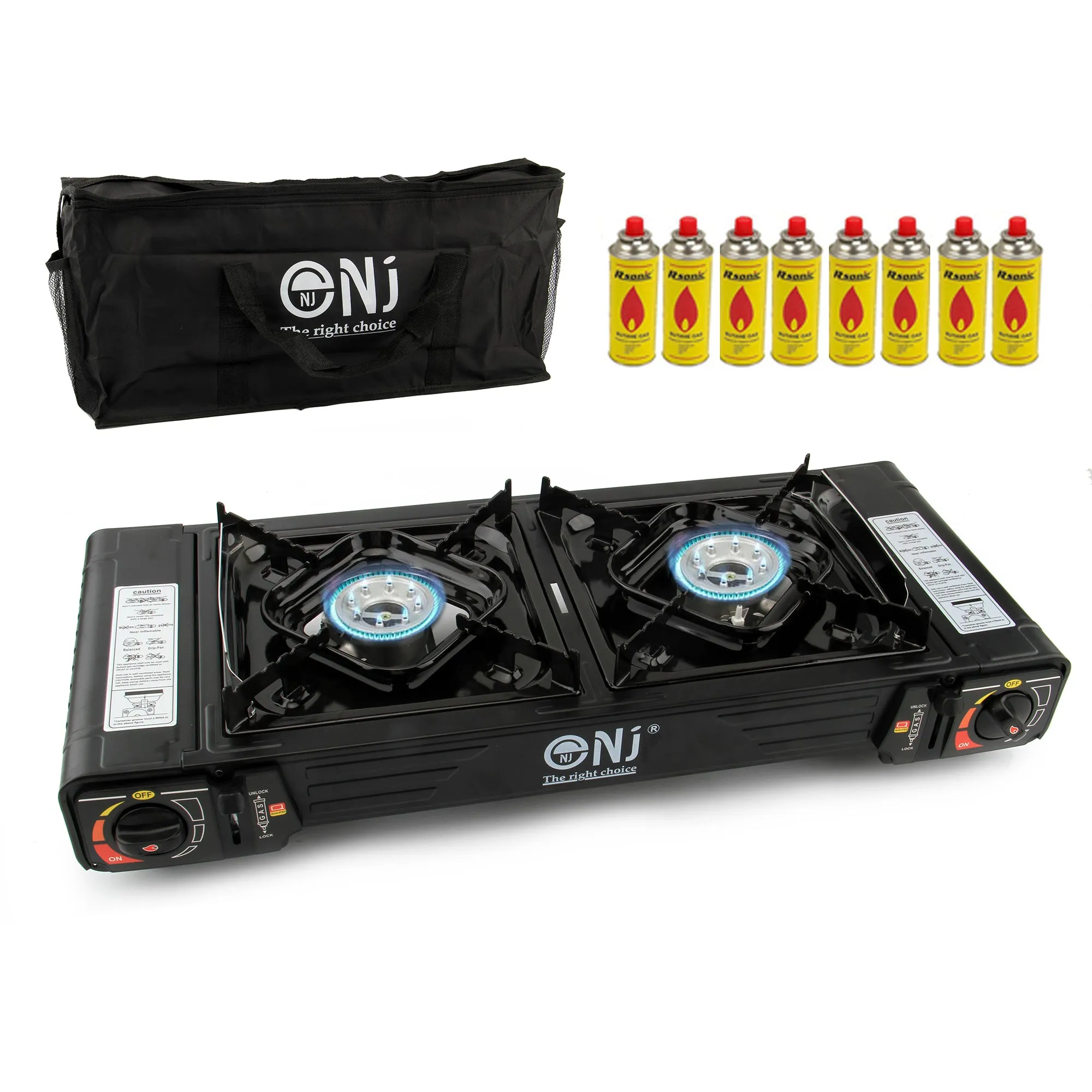 Portable 2 Burner Camping Gas Stove Butane BBQ Outdoor Cooker Carry Bag