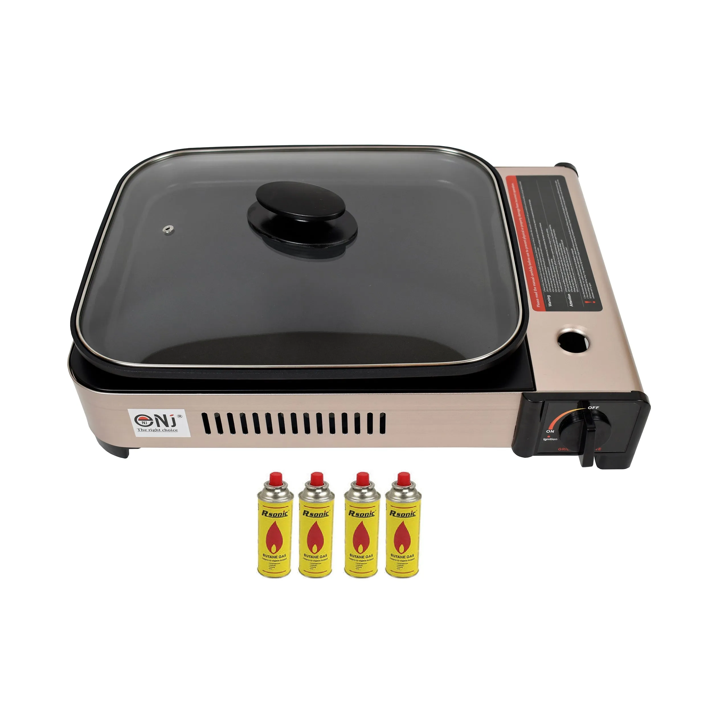 Portable Camping Gas Grill BBQ with Grill Pan Grill Plate and Lid Butane Outdoor Stove