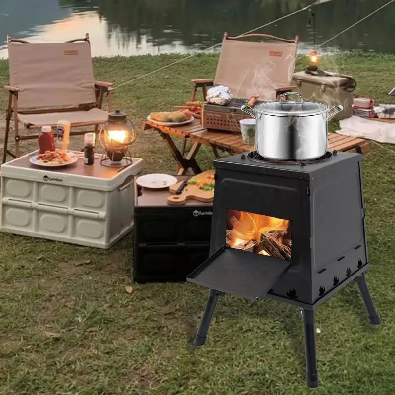 Portable Steel Camping Stove, 11.8"W x 11.8"D x 18.5"H, Folding Camping Wood Stove