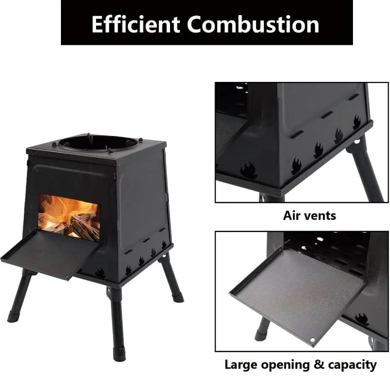 Portable Steel Camping Stove, 11.8"W x 11.8"D x 18.5"H, Folding Camping Wood Stove