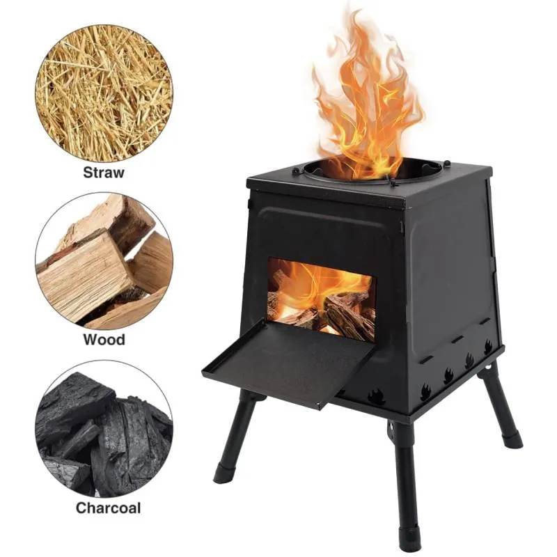 Portable Steel Camping Stove, 11.8"W x 11.8"D x 18.5"H, Folding Camping Wood Stove
