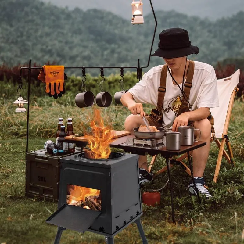 Portable Steel Camping Stove, 11.8"W x 11.8"D x 18.5"H, Folding Camping Wood Stove