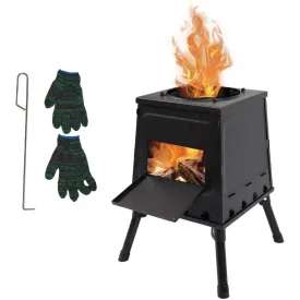 Portable Steel Camping Stove, 11.8"W x 11.8"D x 18.5"H, Folding Camping Wood Stove