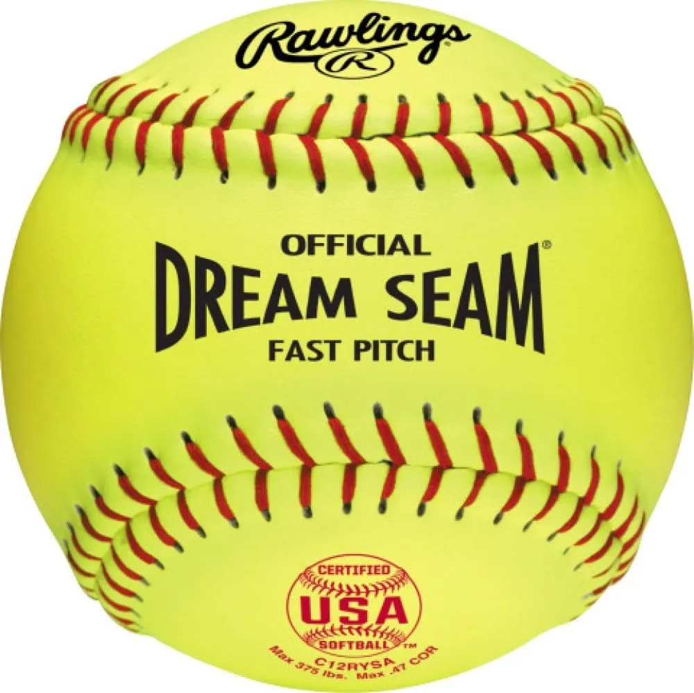 Rawlings | Official Dream Seam Fastpitch Softballs | 12" USA/ASA | Synthetic Cover C12RYSA | 12 Count