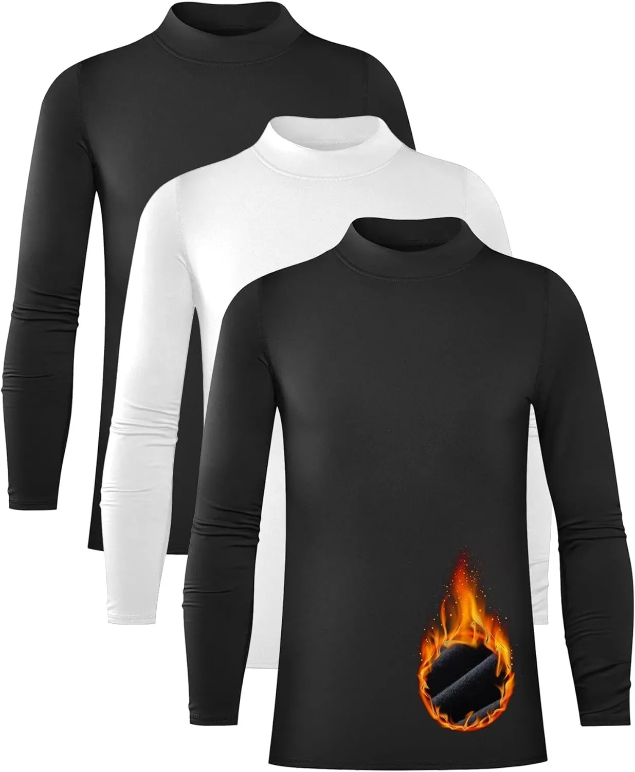 Rolimaka 3 Pack Youth Boys Compression Thermal Shirt Long Sleeve Fleece Undershirt Football Baseball Soccer Base Layer Top