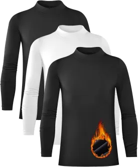 Rolimaka 3 Pack Youth Boys Compression Thermal Shirt Long Sleeve Fleece Undershirt Football Baseball Soccer Base Layer Top