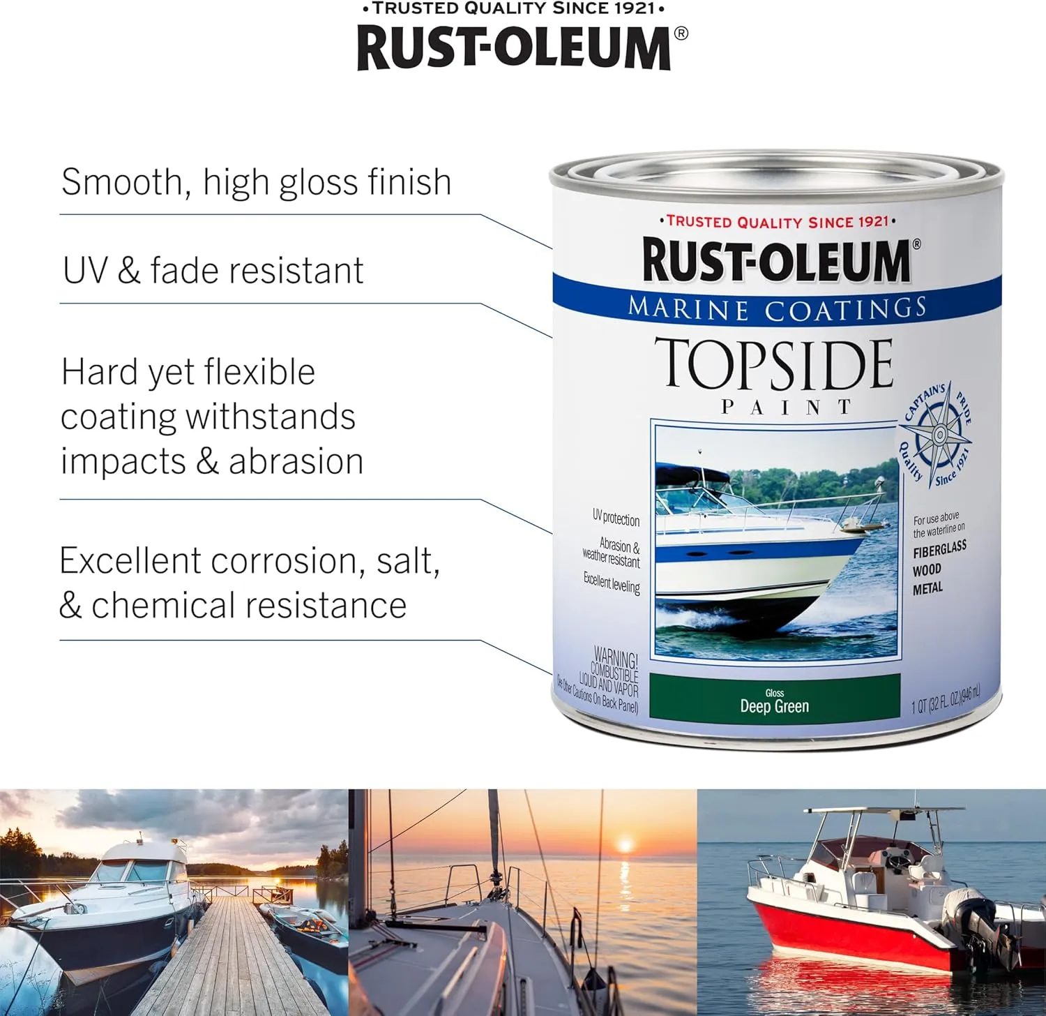 Rust-Oleum 206999 Marine Topside Enamel Paint, Gloss White, 1-Quart, 32 Fl Oz (Pack of 1)