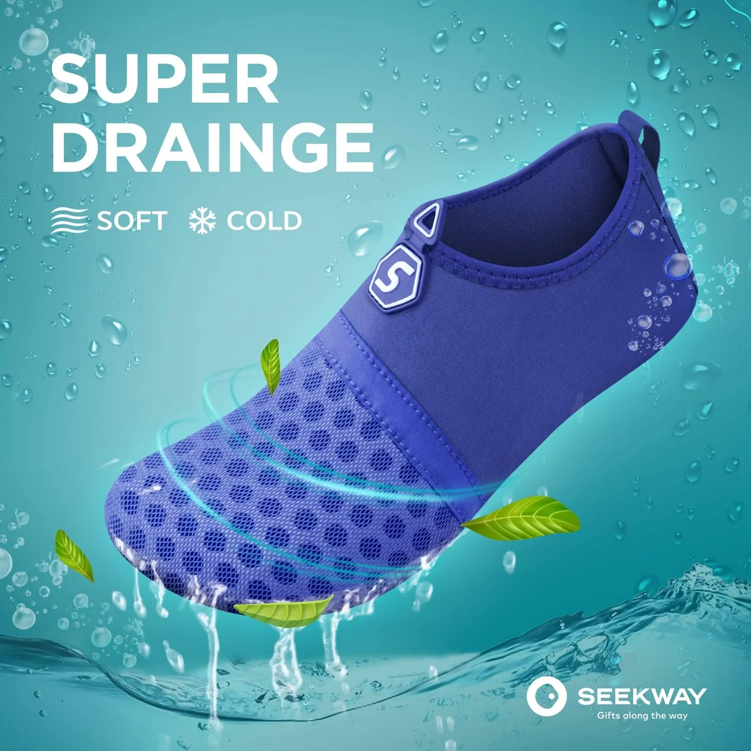 SEEKWAY Water Shoes Quick-Dry Aqua Socks Barefoot Slip-on for Beach Pool Swim River Yoga Lake Surf Women Men Black SK001