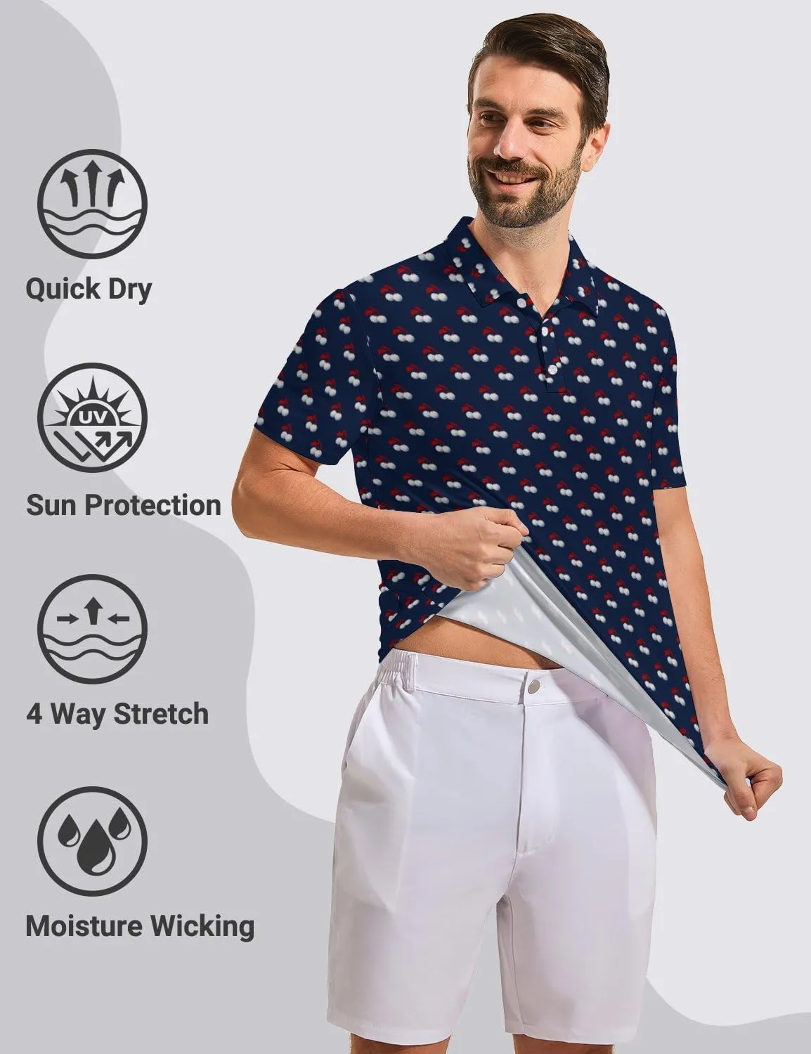 SKYNORA Golf Shirts for Men, Polo Shirts Short Sleeve Moisture Wicking Quick Dry Performance Print Golf Polo Shirts for Men