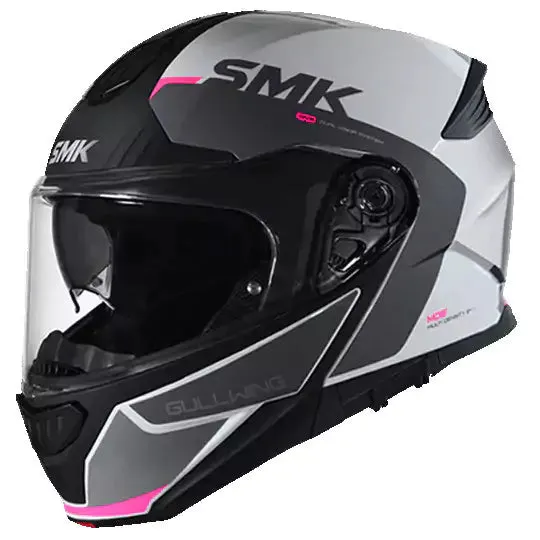 SMK GULLWING KRESTO MA169 FLIP-UP MATT WHITE PINK Motorbike Helmet  (White, Pink)