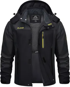 TACVASEN Mens Rain Jackets Water Resistant With Hood Windbreaker Lightweight Zip Jacket Climbing Fishing with Pockets