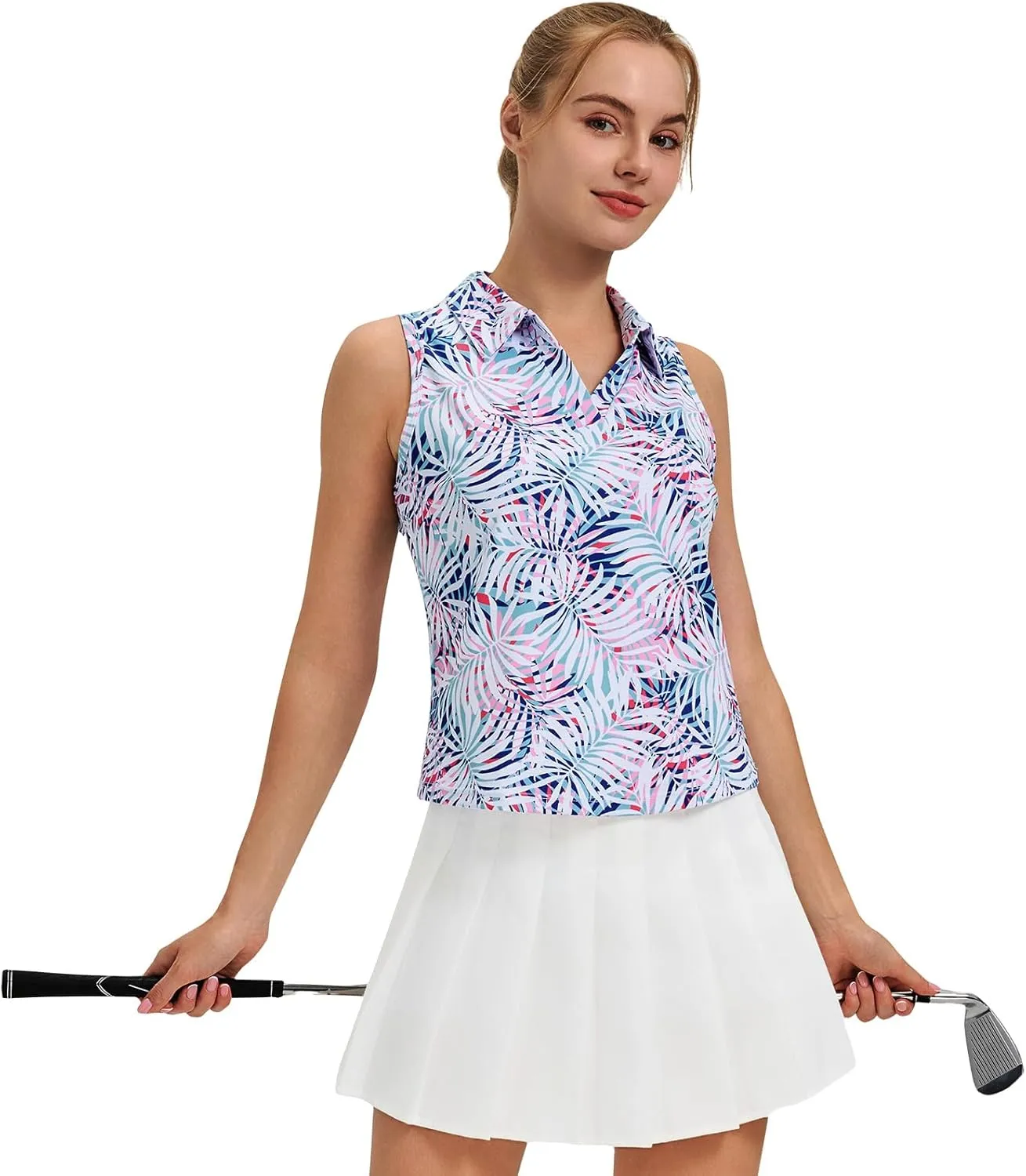 Turnhier Womens Sleeveless Golf Polo Shirts Quick Dry Collared V Neck Tennis Athletic Tank Tops