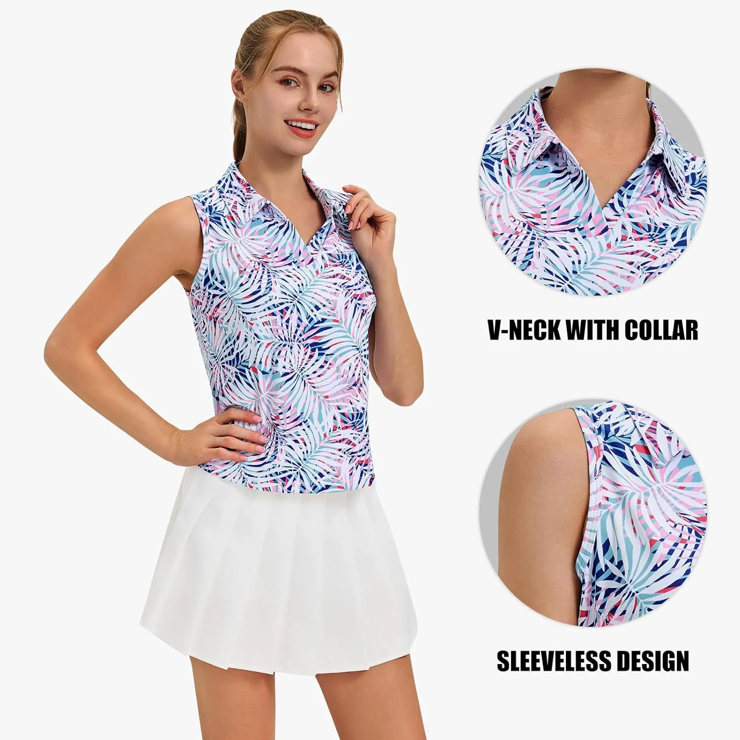 Turnhier Womens Sleeveless Golf Polo Shirts Quick Dry Collared V Neck Tennis Athletic Tank Tops