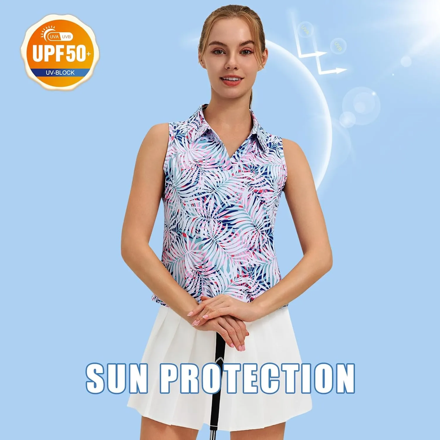 Turnhier Womens Sleeveless Golf Polo Shirts Quick Dry Collared V Neck Tennis Athletic Tank Tops