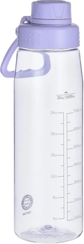 Water Bottle 32oz, clear water bottle with Chug Lid and Carry Handle, Reusable, Tritan, BPA Free, Hiking Water Bottle Suitable for Travel, Outdoors, Gym, Travel, Home, School (Light purple)