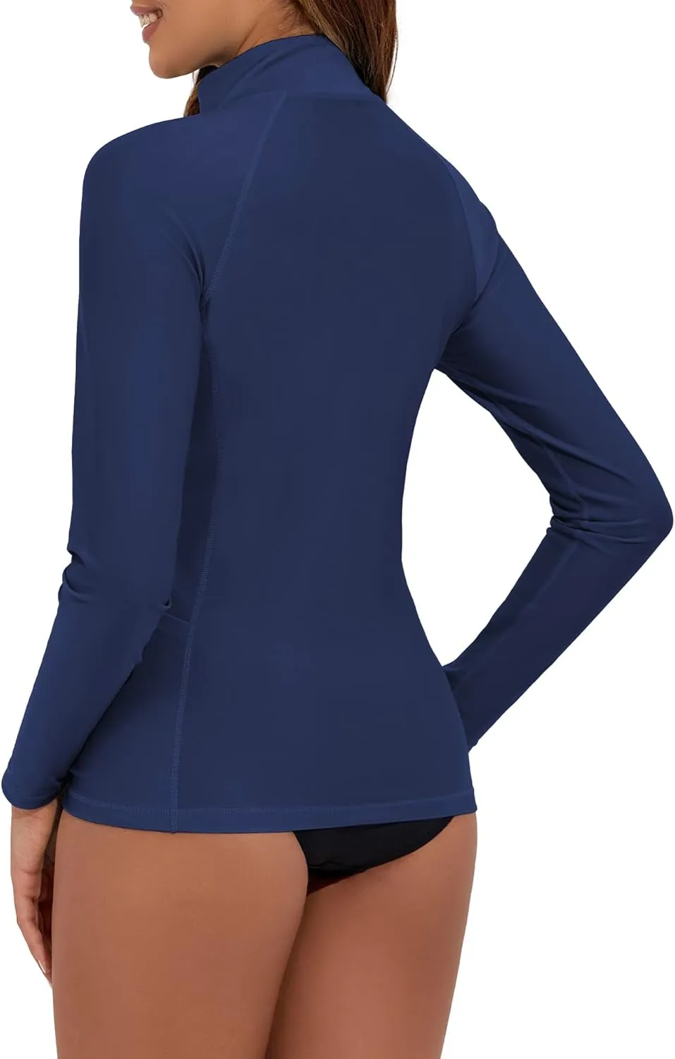 Women's Long Sleeve Swim Shirts UPF 50  Rash Guard 1/4 Zip Rashguard Workout Tops with Pockets