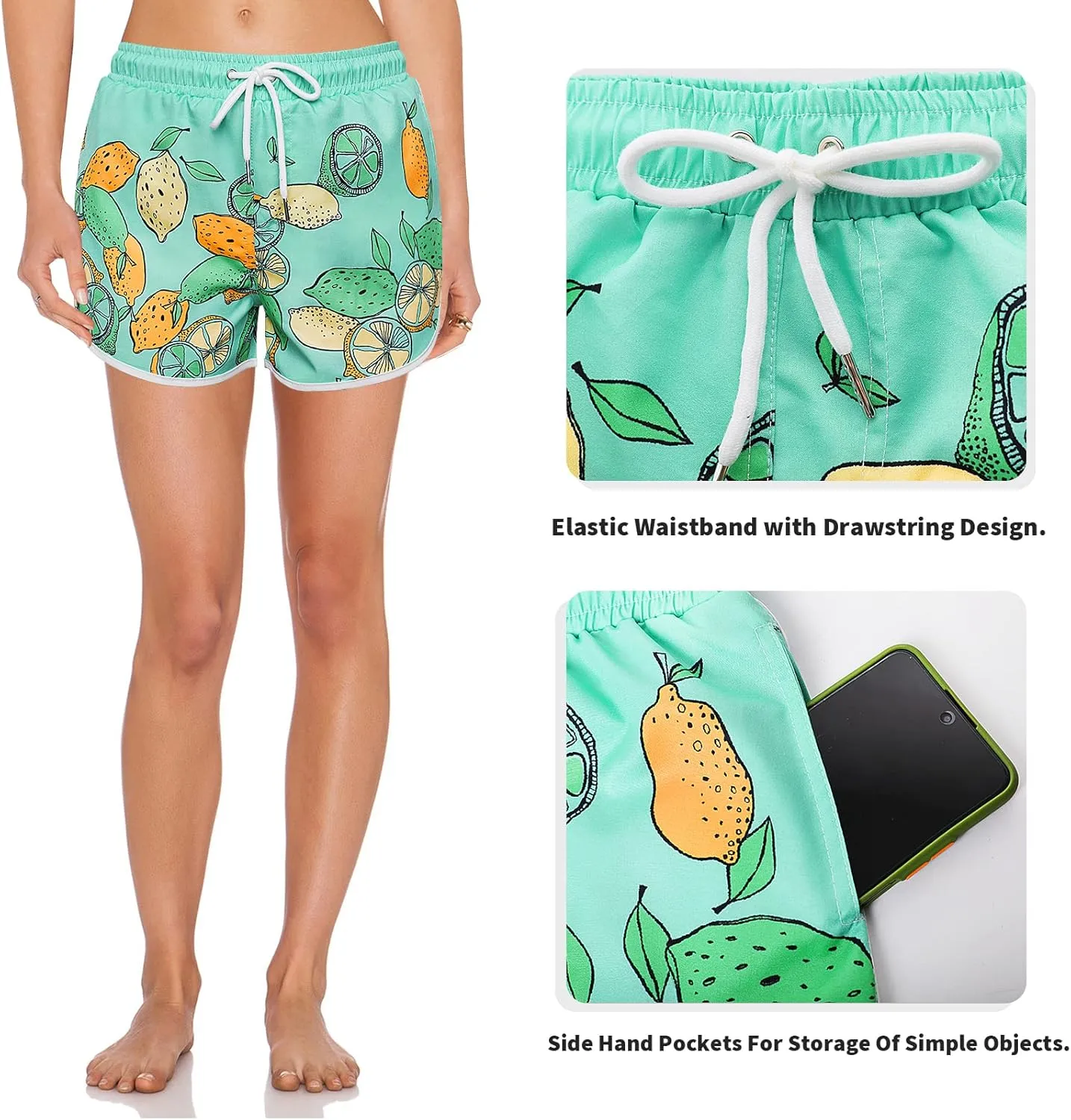 Women's Swim Shorts with Liner Summer Floral Board Shorts with Pockets Drawstring Swimwear Casual Beach Bottoms