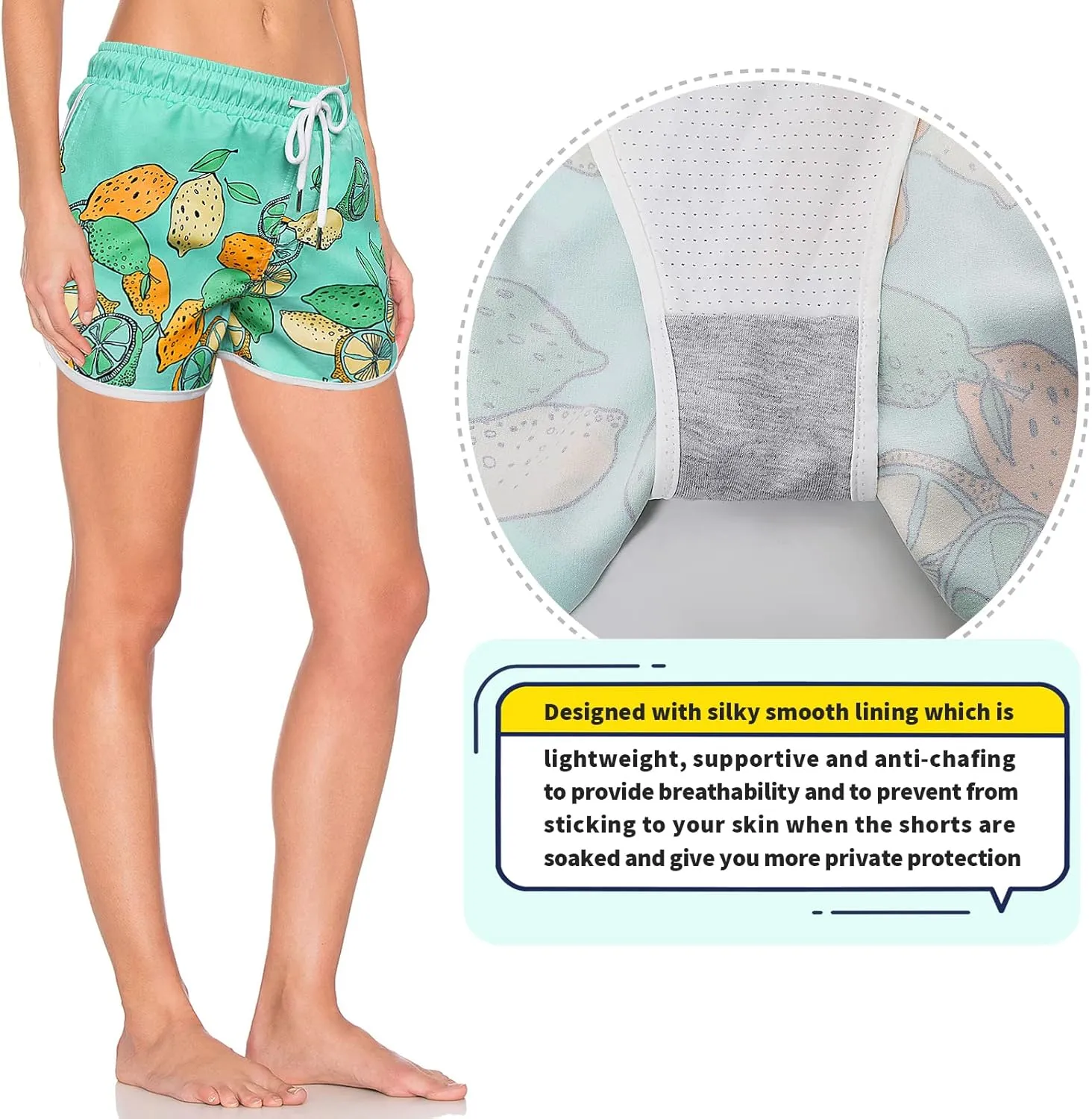 Women's Swim Shorts with Liner Summer Floral Board Shorts with Pockets Drawstring Swimwear Casual Beach Bottoms