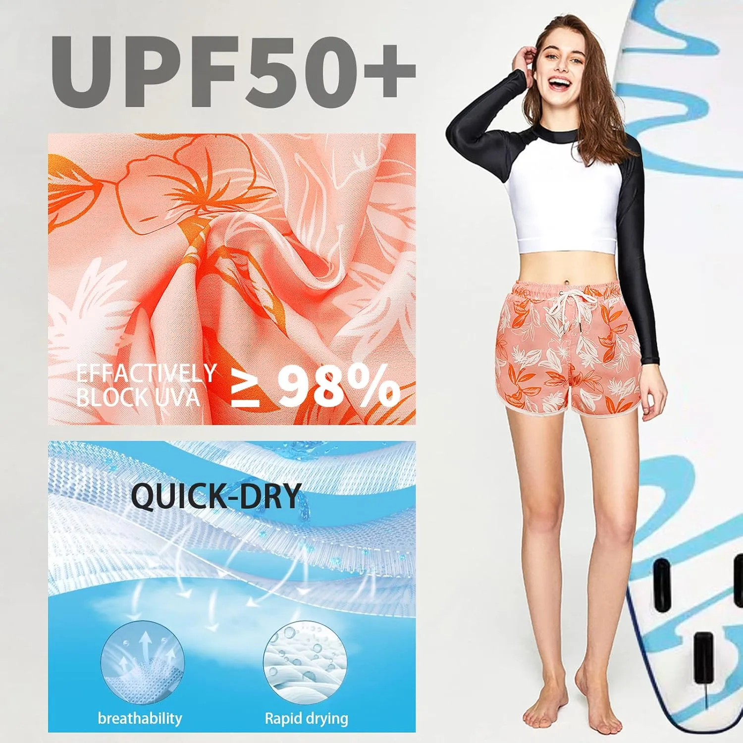 Women's Swim Shorts with Liner Summer Floral Board Shorts with Pockets Drawstring Swimwear Casual Beach Bottoms
