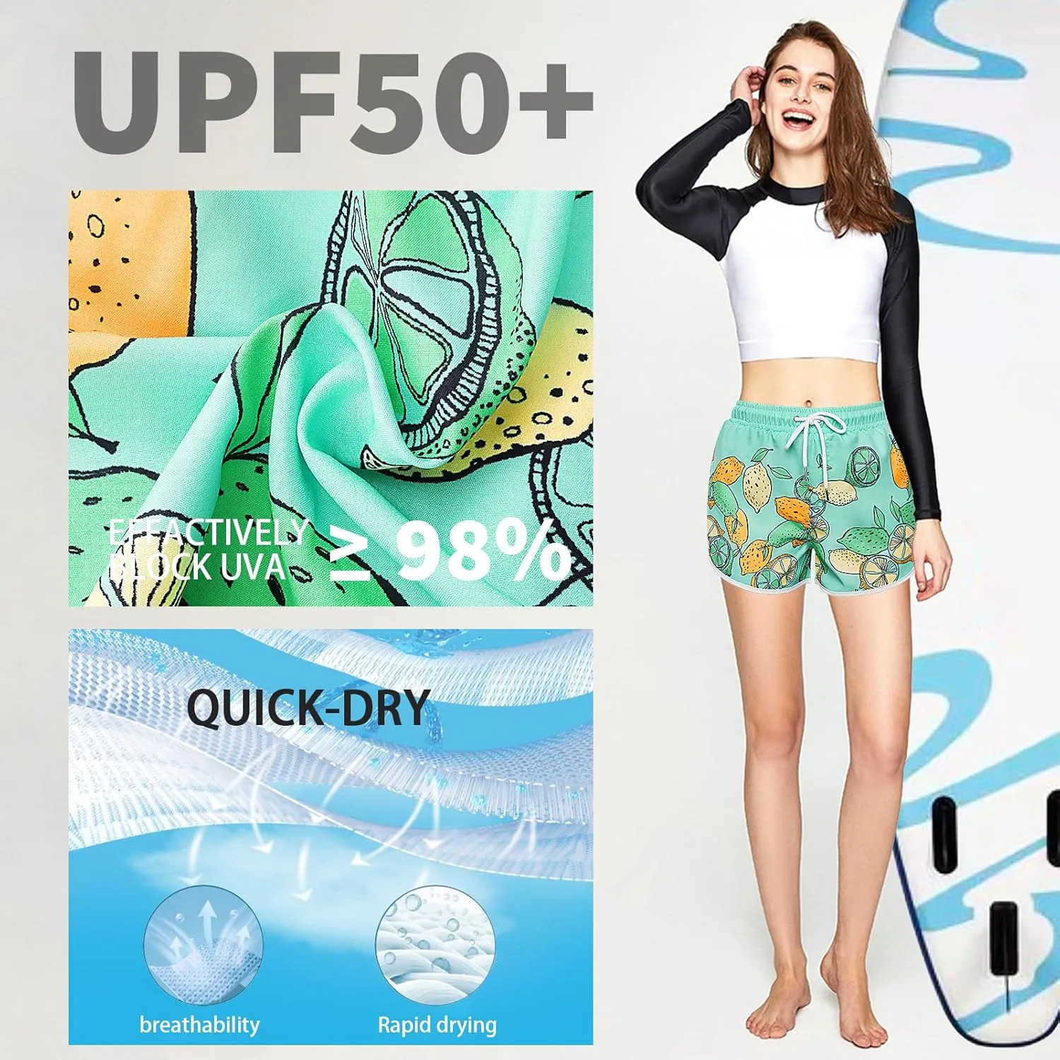 Women's Swim Shorts with Liner Summer Floral Board Shorts with Pockets Drawstring Swimwear Casual Beach Bottoms