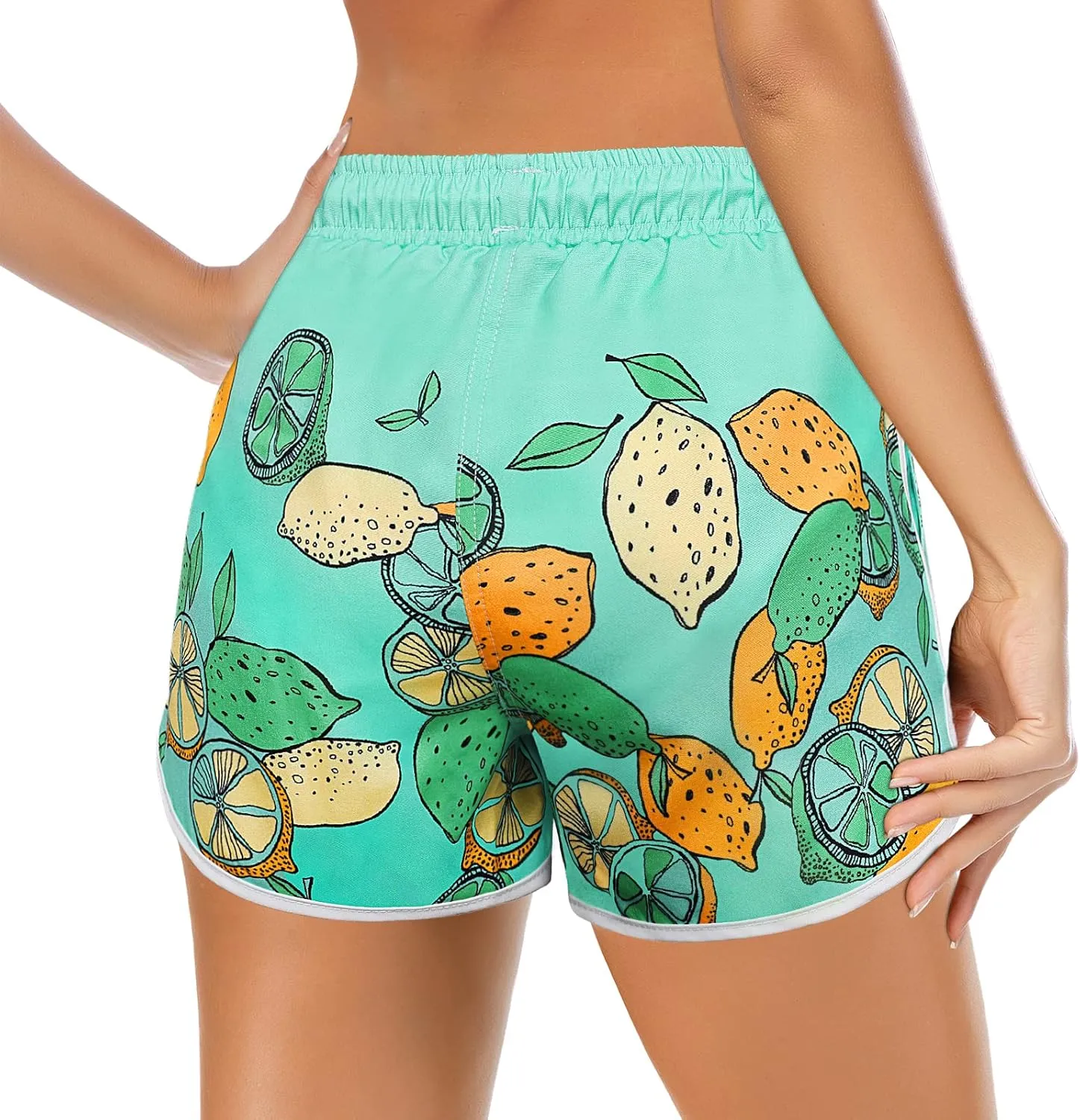 Women's Swim Shorts with Liner Summer Floral Board Shorts with Pockets Drawstring Swimwear Casual Beach Bottoms