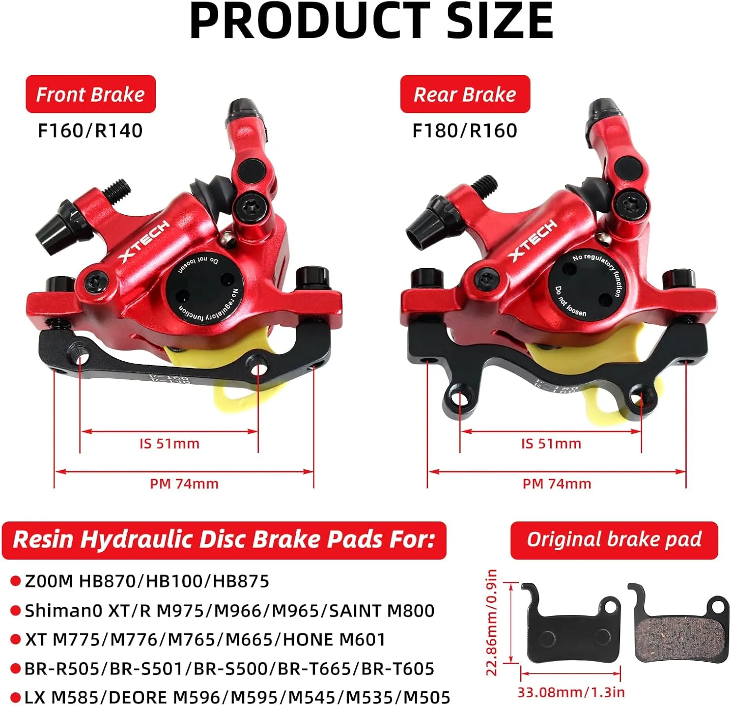 Z00M HB-100 Hydraulic Disc Brake Calipers Set MTB Bike Disc Brakes Front & Rear Caliper Set with 160mm Rotors, Aluminum Alloy Bicycle Disc Brake Kit for eBike, Mountain Bike, Road Bike, Fat Bike